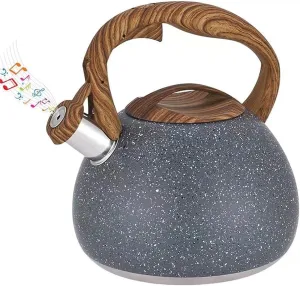 Camping Teapot, Tea Kettle Stovetop, Stainless Steel Whistling Teapot for All Stovetop with Heat-Insulation Wood Pattern Handle & Loud Whistle