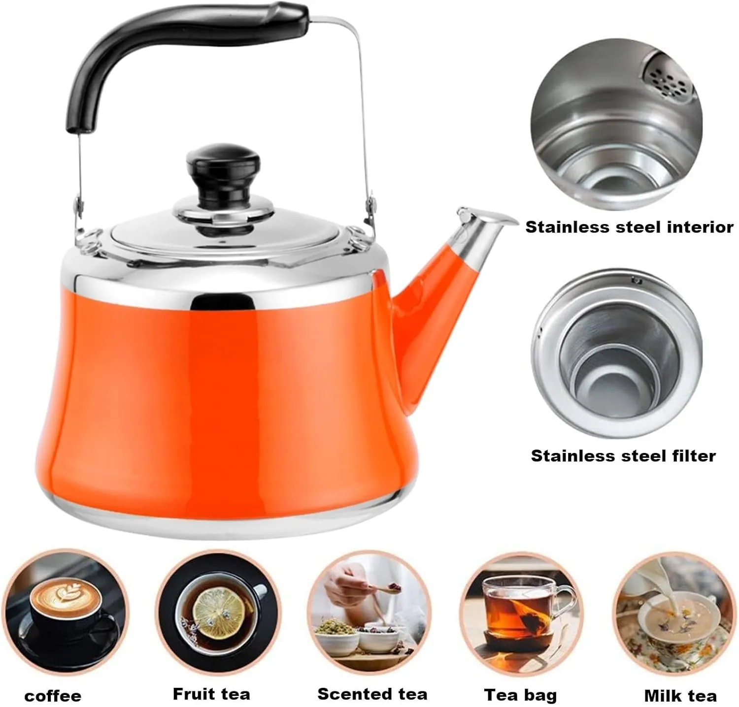 Camping Teapot, Tea Kettle with Infuser, Tea Pot Stovetop, Whistling Kettle for Gas Stove Induction Cooker(1L)