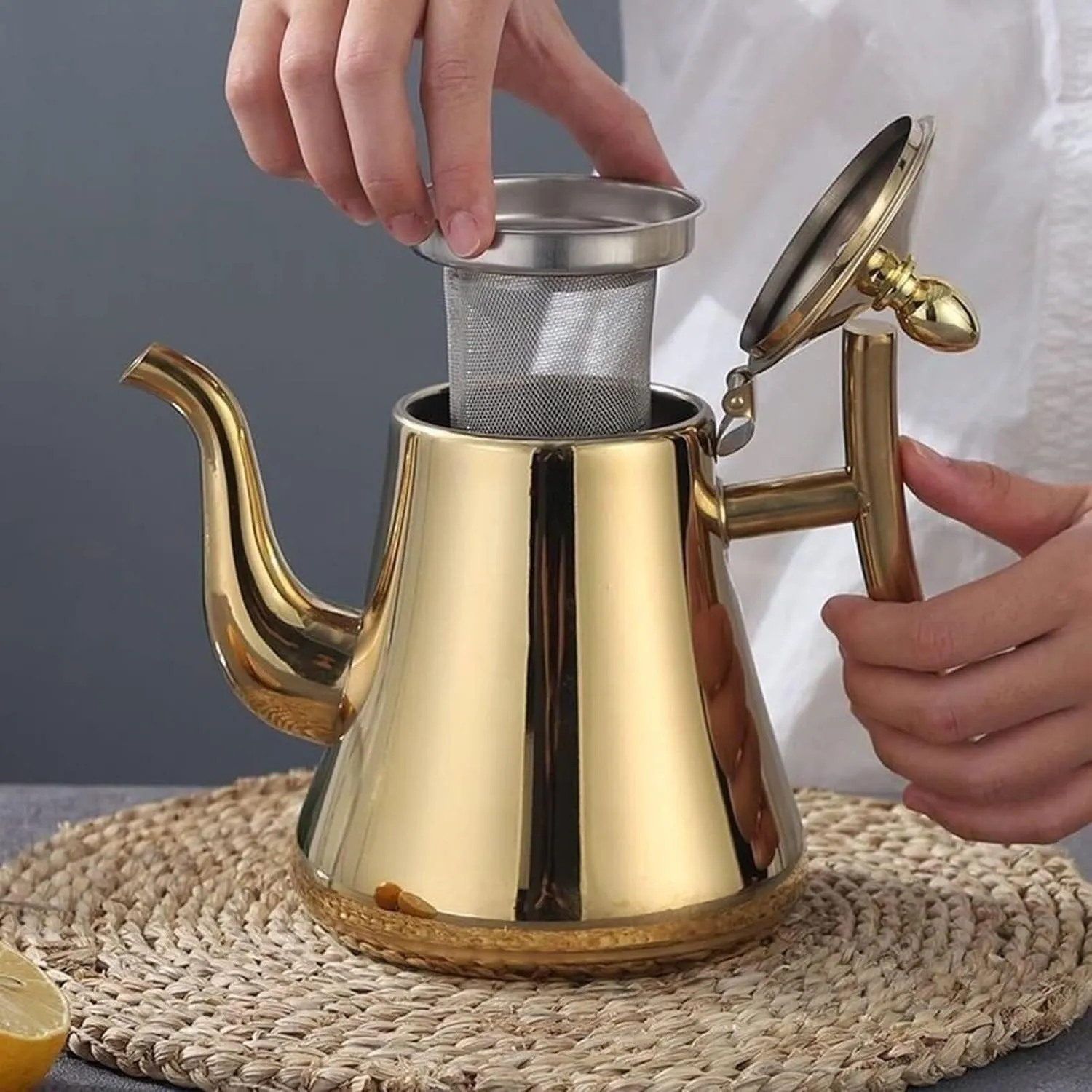 Camping Teapot, Tea Kettle with Infusers for Loose Tea Stainless Steel Water Kettle with Filter Coffee Pot(1.5L)