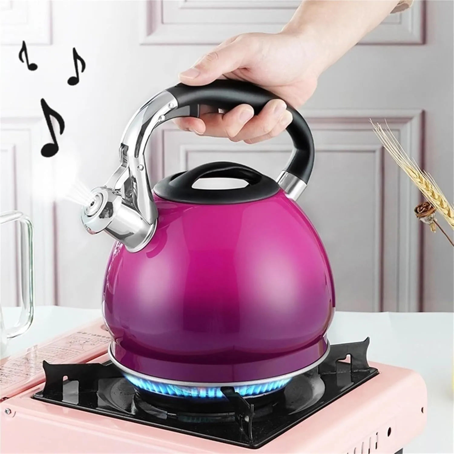Camping Teapot, Tea Kettles Stovetop, Whistling Teapot Stainless Steel Tea Pots, Hot Water Fast to Boil, Whistle Tea Pot with Anti-Slip Handle for Making Coffee or Milk
