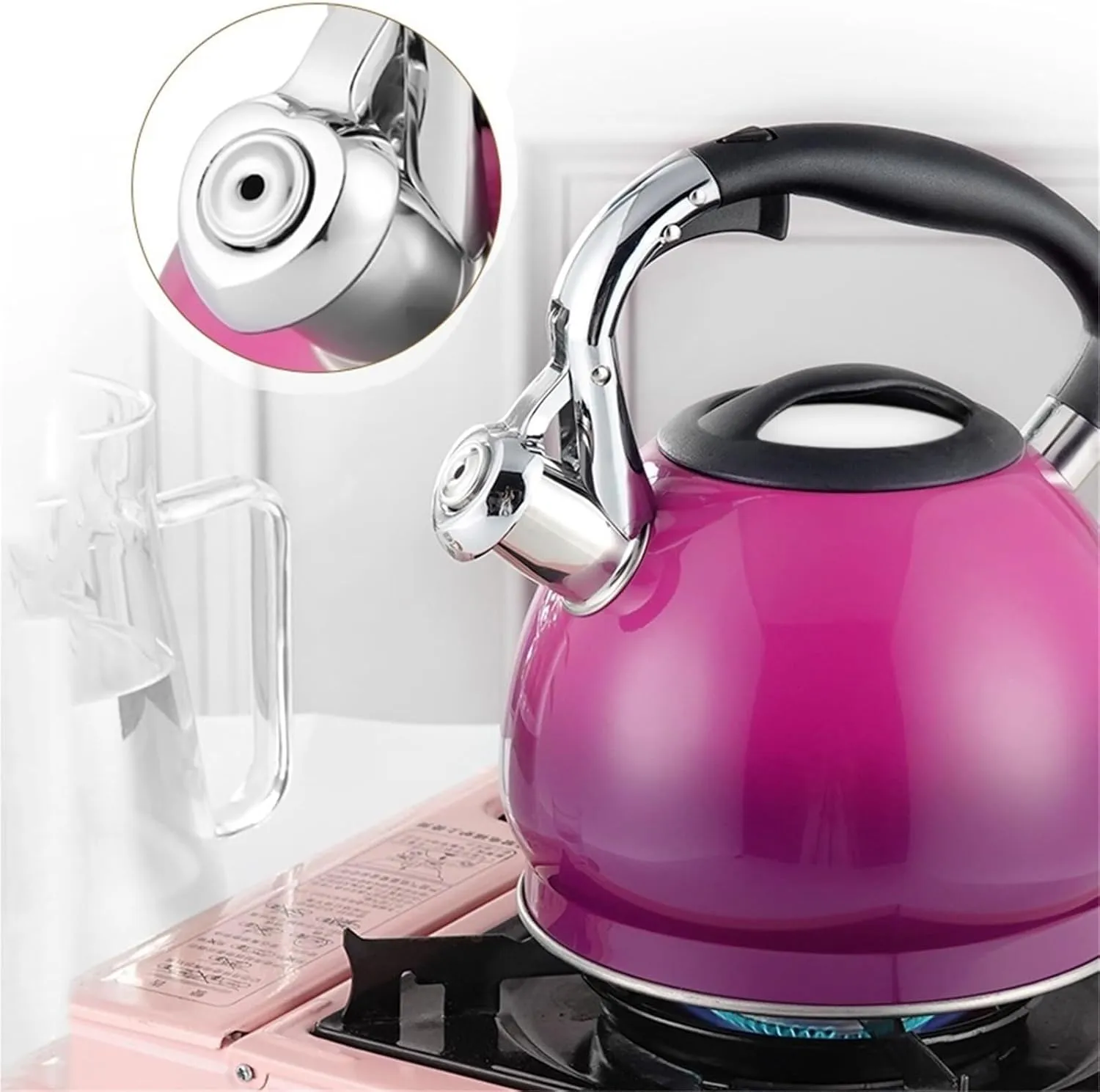 Camping Teapot, Tea Kettles Stovetop, Whistling Teapot Stainless Steel Tea Pots, Hot Water Fast to Boil, Whistle Tea Pot with Anti-Slip Handle for Making Coffee or Milk