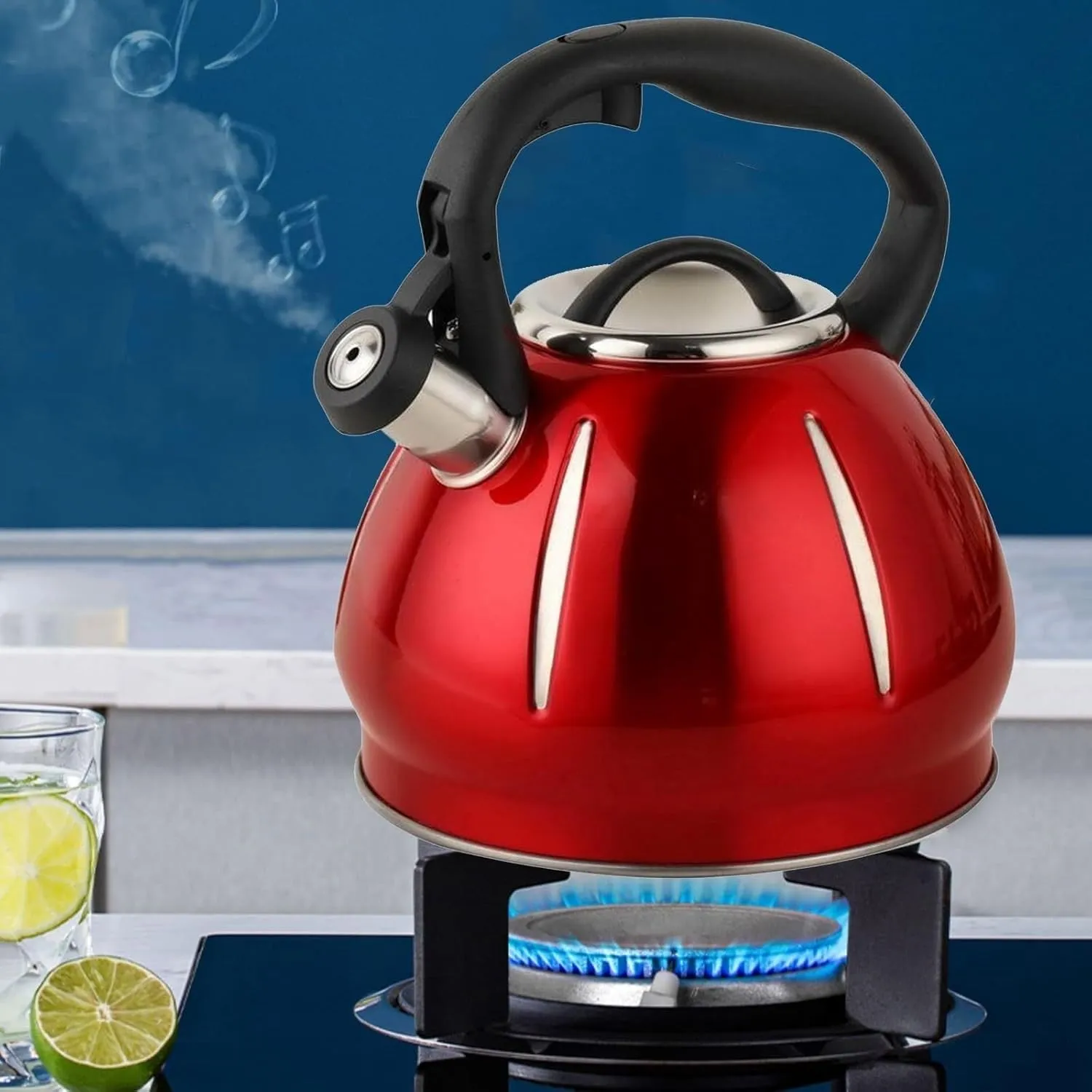 Camping Teapot, Whistling Stainless Steel Tea Kettle Stovetop, 3.2 Quart Loud Whistle Food Grade for Coffee, Milk, Gas Electric Applicable