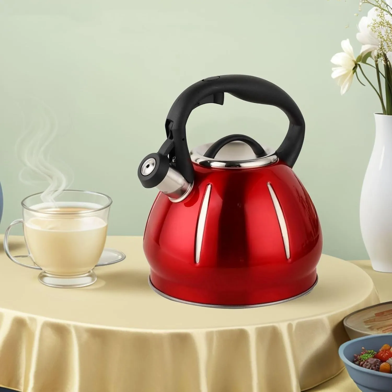 Camping Teapot, Whistling Stainless Steel Tea Kettle Stovetop, 3.2 Quart Loud Whistle Food Grade for Coffee, Milk, Gas Electric Applicable