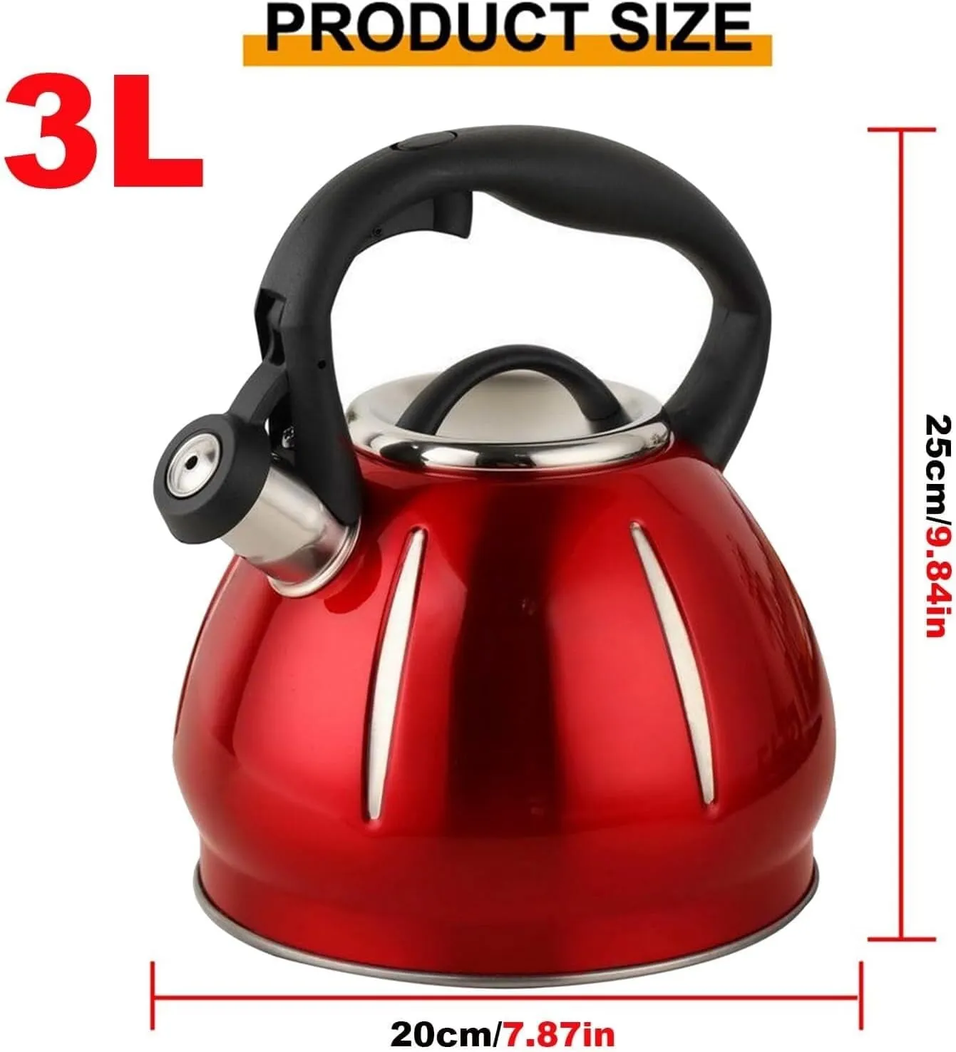 Camping Teapot, Whistling Stainless Steel Tea Kettle Stovetop, 3.2 Quart Loud Whistle Food Grade for Coffee, Milk, Gas Electric Applicable