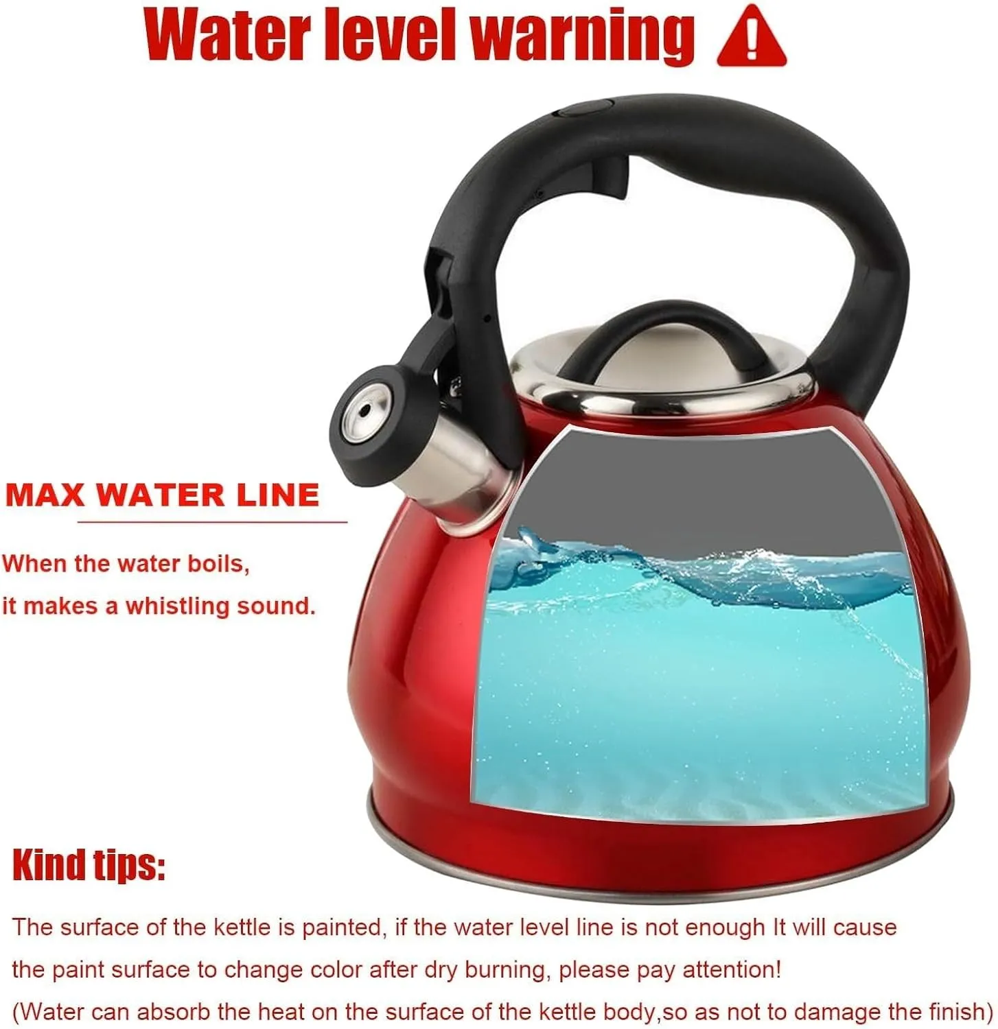 Camping Teapot, Whistling Stainless Steel Tea Kettle Stovetop, 3.2 Quart Loud Whistle Food Grade for Coffee, Milk, Gas Electric Applicable