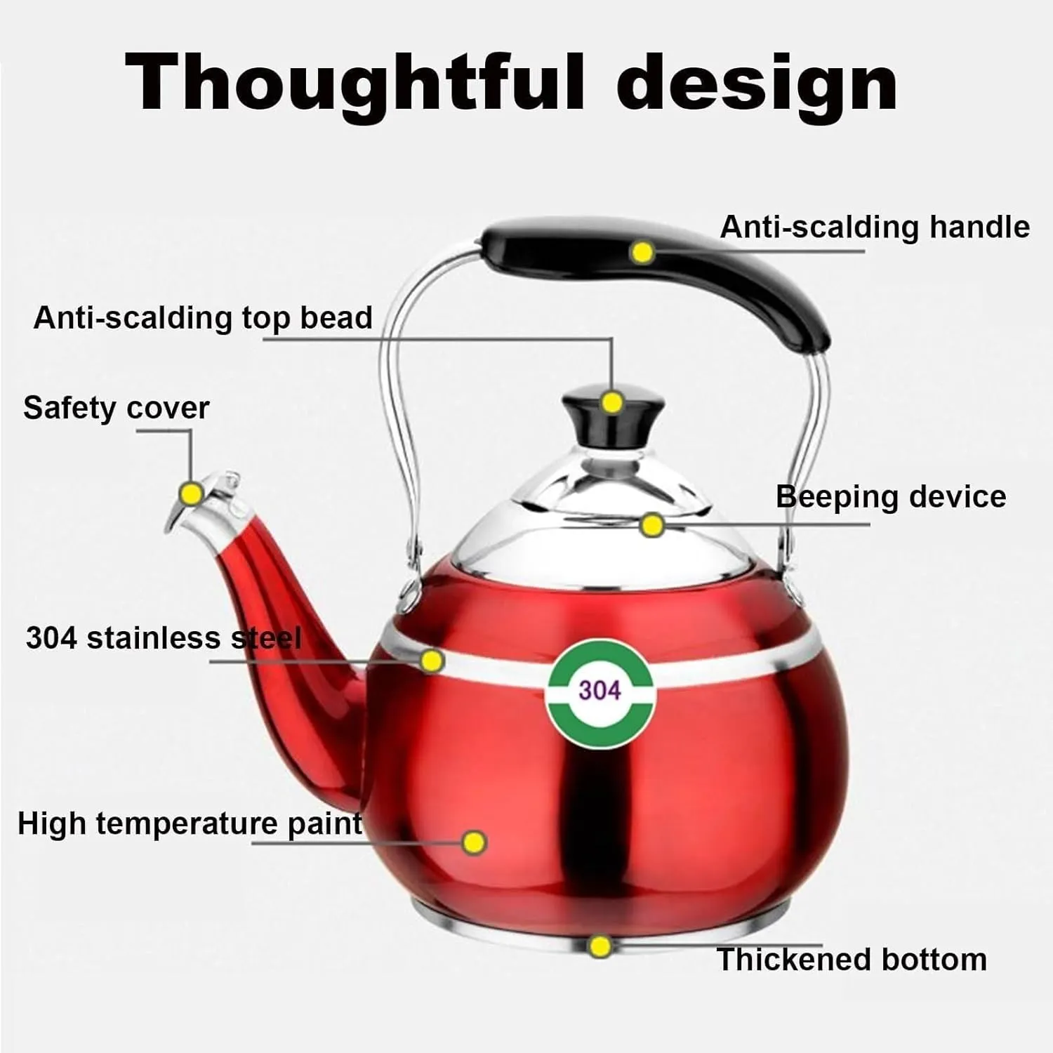Camping Teapot, Whistling Tea Kettle for Stove Top, for Coffee, Milk, Gas Electric Applicable