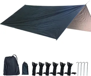 Camping Tent Tarp 300x300cm, Waterproof Hammock Rain Fly with Stakes & Ropes, Black Tarp for Outdoor Use