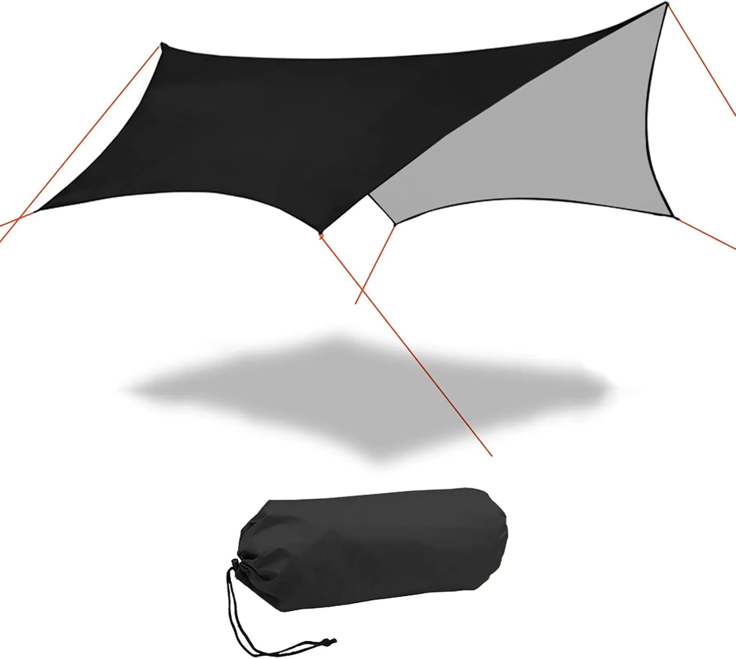 Camping Tent Tarp, 4.5 x 4.5 m Large Waterproof Portable Hammock Tarp, PU 3000mm, Lightweight Survival Shelter for Outdoor Camping, Hiking & Backpacking - Black