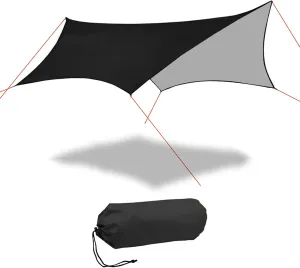Camping Tent Tarp, 4.5 x 4.5 m Large Waterproof Portable Hammock Tarp, PU 3000mm, Lightweight Survival Shelter for Outdoor Camping, Hiking & Backpacking - Black