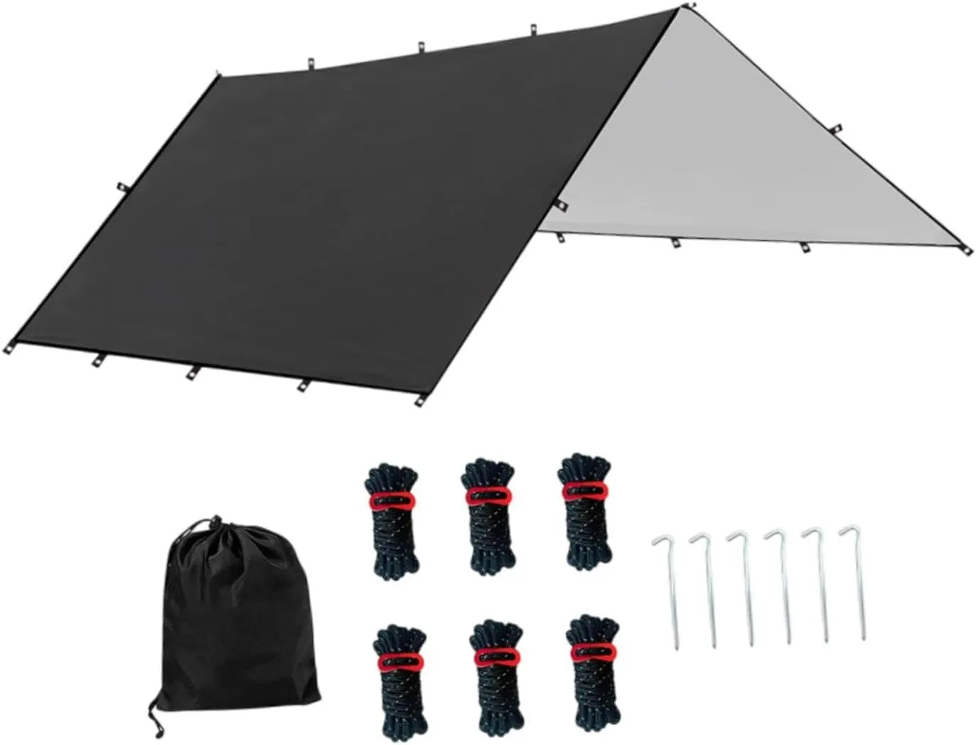 Camping Tent Tarp Sun Canopy Foldable with 6 Stakes and 6 Ropes Waterproof Versatile for Picnic Simple Assembly, Black S