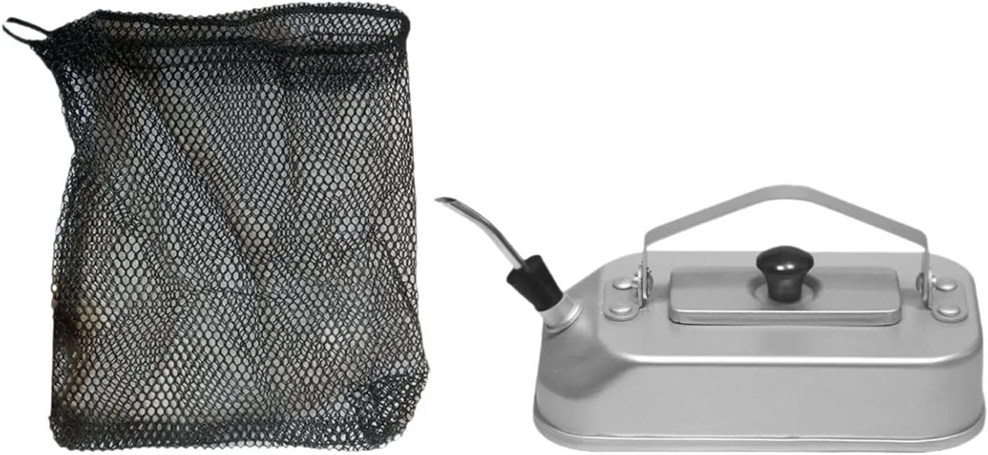 Camping Water Kettle,Stovetop Teapot,Water Boiler,Portable with Mesh Bag Tea Kettle Coffee Pot for Backpacking Fishing Travel, with bag and spout