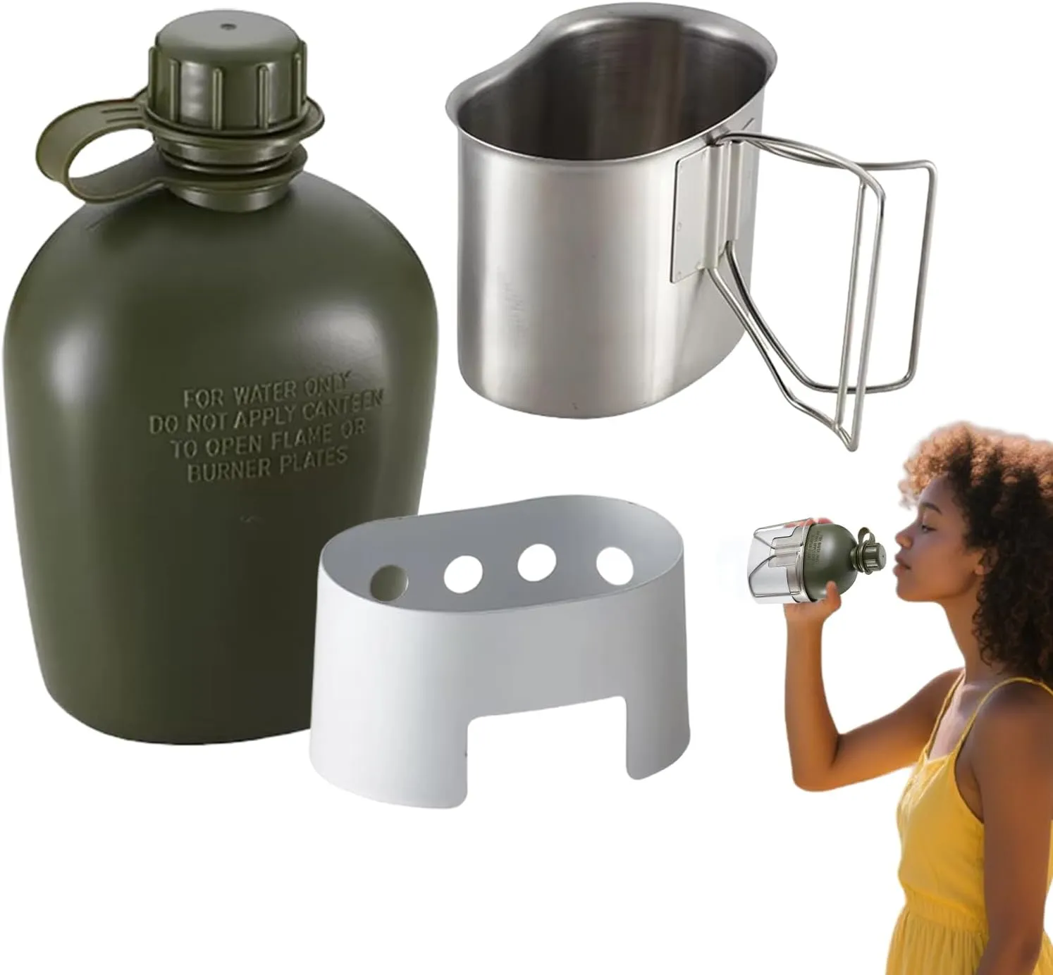 Canteen Set of 4, Outdoor Cooking Kettle Gear, Portable Boil Pot, Multi-Functional, Foldable and Lightweight, 23x13x16cm, for Kitchen Tea Coffee Hiking Picnic Marine Rv