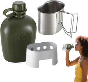 Canteen Set of 4, Outdoor Cooking Kettle Gear, Portable Boil Pot, Multi-Functional, Foldable and Lightweight, 23x13x16cm, for Kitchen Tea Coffee Hiking Picnic Marine Rv
