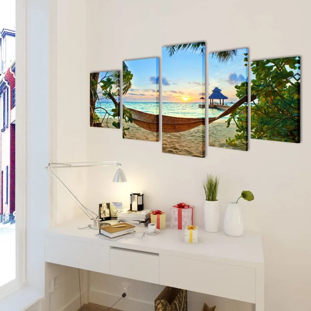 Canvas Wall Print Set Sand Beach with Hammock 79'' x 39'', 241563 - vidaXL