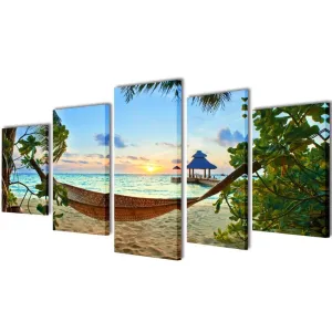 Canvas Wall Print Set Sand Beach with Hammock 79'' x 39'', 241563 - vidaXL