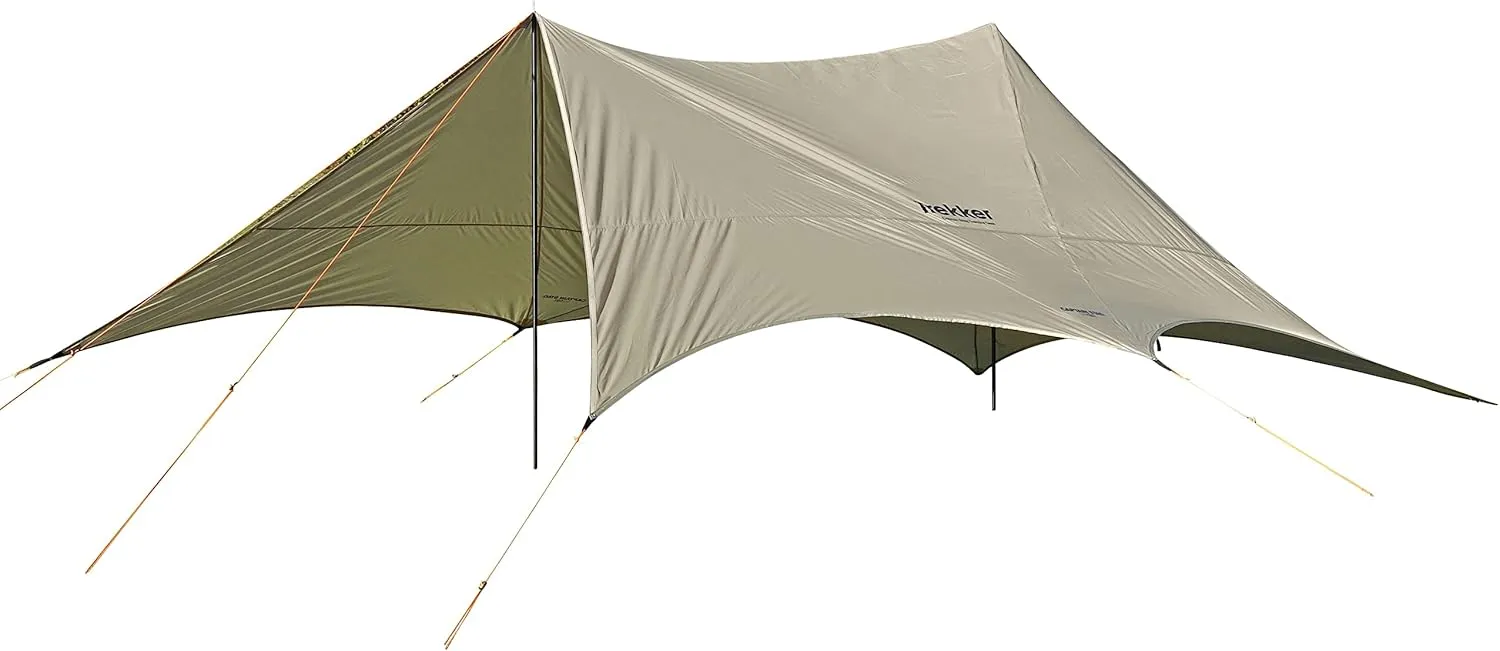 Captain Stag UA-1090 Tarp Fly Tarp Set, UV Protection, Aluminum Poles, 6.6 ft (2,000 mm) Waterproof, For 3 to 4 People, Ventilation Equipment, Bag Included, Khaki, 420 (330 x 500 x 180 cm)