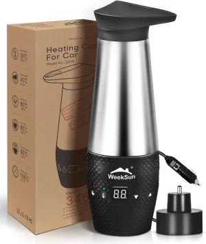 Car Kettle 12V, Portable Car Kettle Water Boiler with Temperature Control, Stainless Steel Inner, Quick Boiling, Auto Shut-Off, Leak Proof and Boil-Dry Protection, 348ml