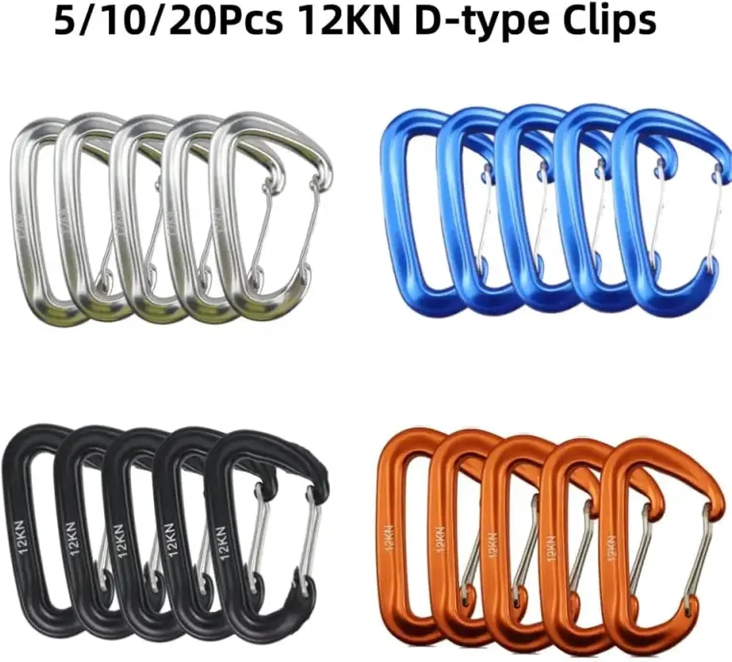 Carabiner Clips 5/10/20Pcs Carabiner Clip Aluminum Alloy Carabiner 12KN D-Type Clips(5PCS Blue)