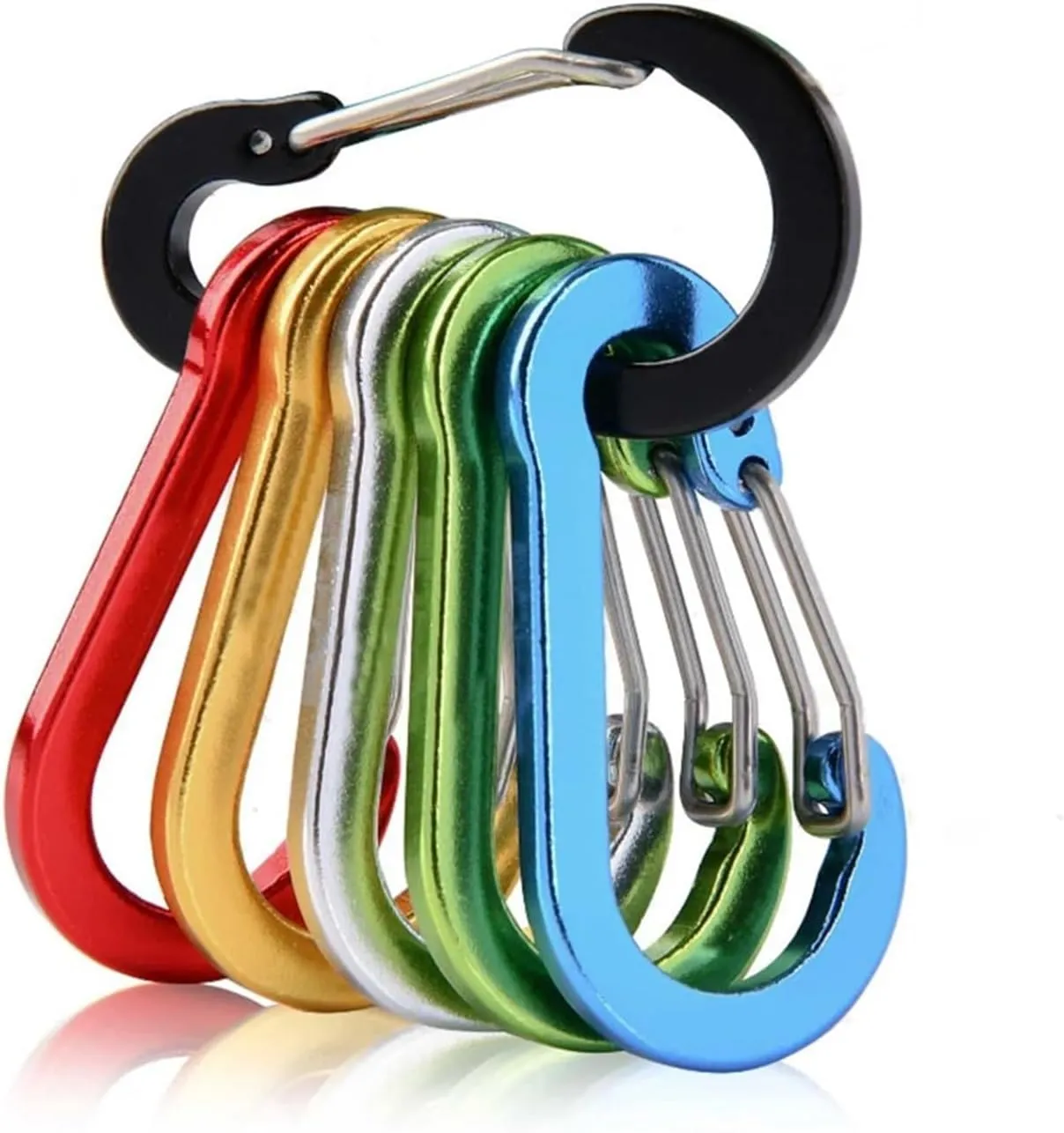 Carabiner Clips 6/12pcs Outdoor Camping Multi Tool Mountaineering Buckle Steel Small Carabiner Clips Fishing Climbing(6Pcs-Black)