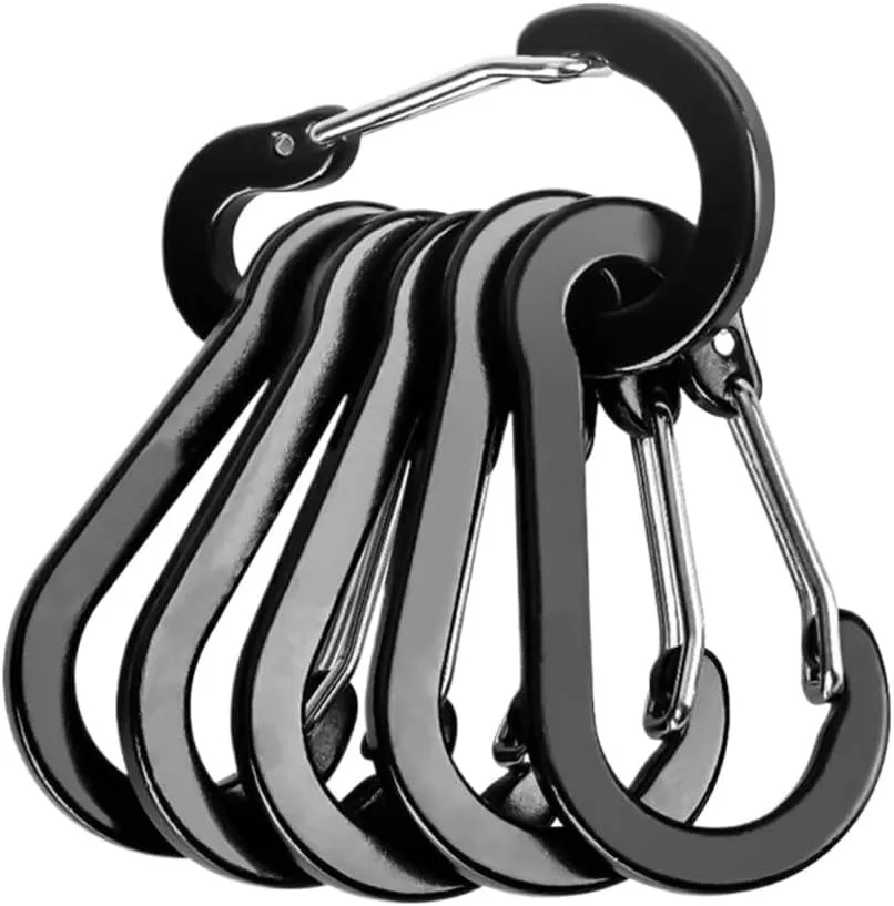 Carabiner Clips 6/12pcs Outdoor Camping Multi Tool Mountaineering Buckle Steel Small Carabiner Clips Fishing Climbing(6Pcs-Black)