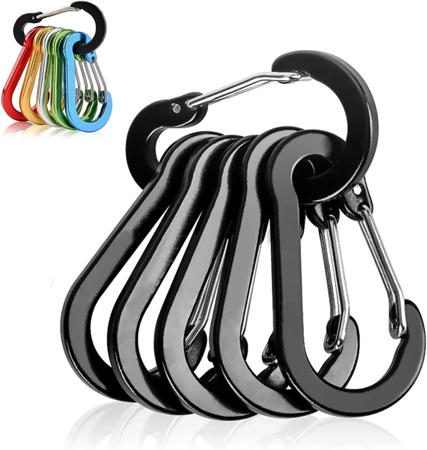Carabiner Clips 6/12pcs Outdoor Camping Multi Tool Mountaineering Buckle Steel Small Carabiner Clips Fishing Climbing(6Pcs-Black)
