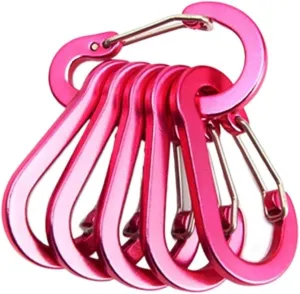 Carabiner Clips 6/12pcs Outdoor Camping Multi Tool Mountaineering Buckle Steel Small Carabiner Clips Fishing Climbing(6Pcs-Rose Red)