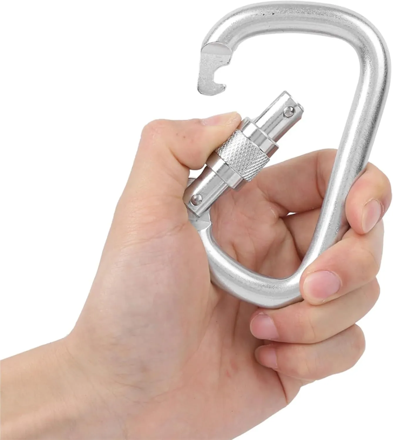 Carabiner Clips Large Size Carabiner, 40CR 45KN High Load Bearing Master Lock Outdoor Screwgate D Shaped Carabiner(Silver)