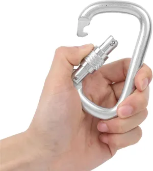 Carabiner Clips Large Size Carabiner, 40CR 45KN High Load Bearing Master Lock Outdoor Screwgate D Shaped Carabiner(Silver)