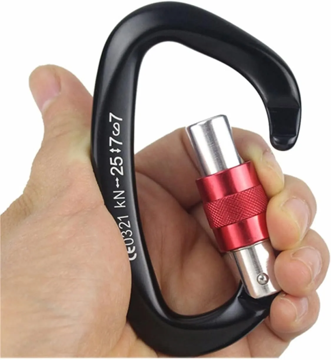 Carabiner Clips,Spring Clips， 25KN Mountaineering Caving Rock ClimbingD Shaped Master Screw Lock Buckle Escalade Equipement
