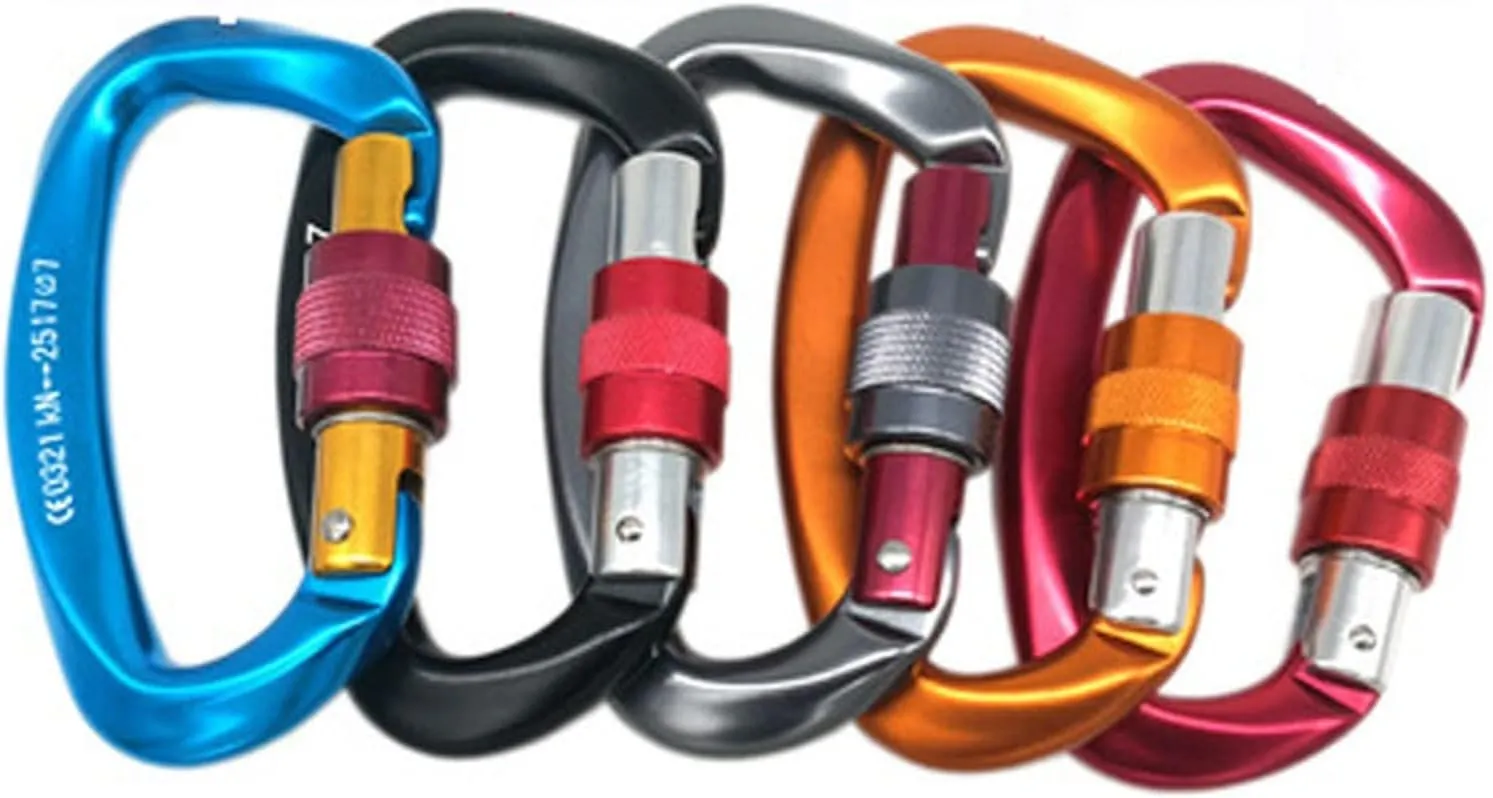 Carabiner Clips,Spring Clips， 25KN Mountaineering Caving Rock ClimbingD Shaped Master Screw Lock Buckle Escalade Equipement