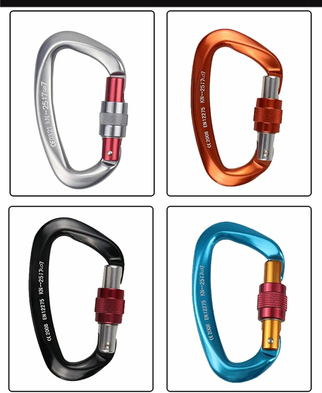 Carabiner Clips,Spring Clips， 25KN Mountaineering Caving Rock ClimbingD Shaped Master Screw Lock Buckle Escalade Equipement