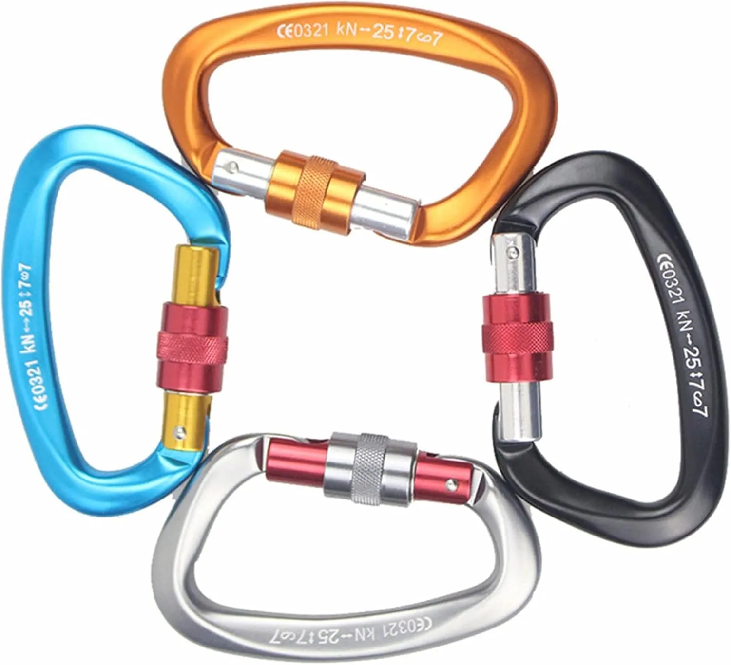 Carabiner Clips,Spring Clips， 25KN Mountaineering Caving Rock ClimbingD Shaped Master Screw Lock Buckle Escalade Equipement