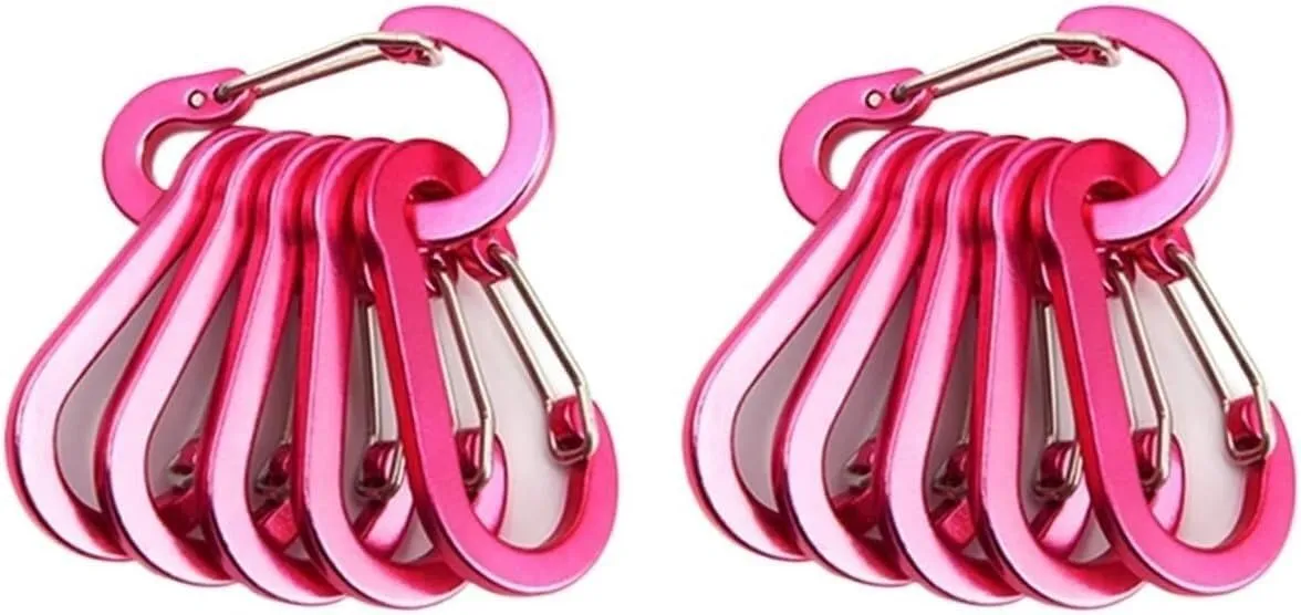 Carabiner,Carabiner Clip, Carabiner Clips 6/12pcs Outdoor Camping Multi Tool Mountaineering Buckle Steel Small Carabiner Clips Fishing Climbing(12Pcs Rose Red)