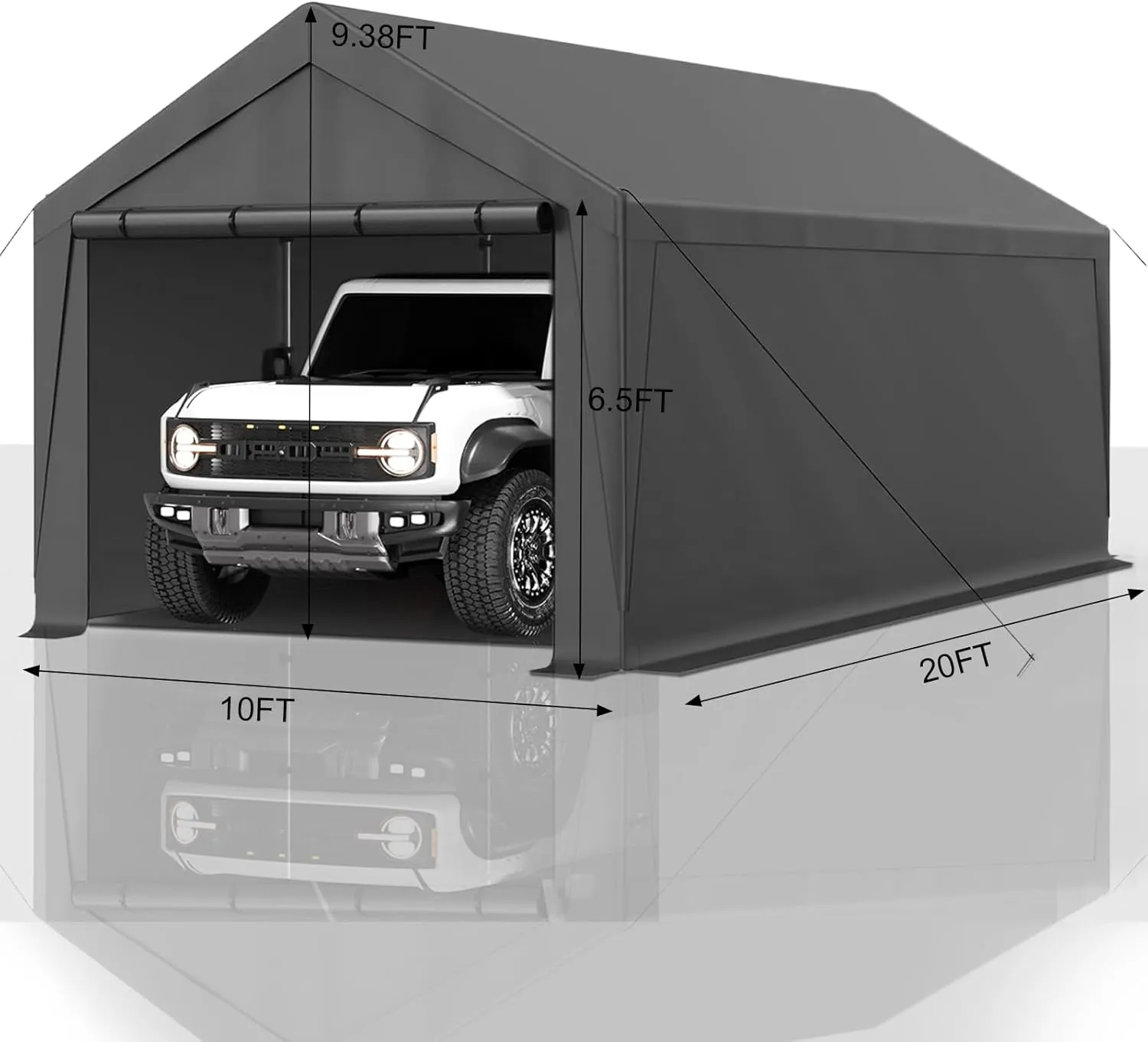 Carport 10x20 Ft Heavy Duty Canopy Steel Canopy Storage Shed,Portable Garage Party Tent,Portable Garage with Removable Sidewalls & Doors All-Season Tarp for Carport (Grey)