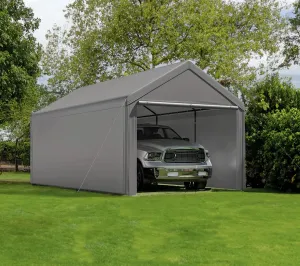 Carport 10x20 Ft Heavy Duty Canopy Steel Canopy Storage Shed,Portable Garage Party Tent,Portable Garage with Removable Sidewalls & Doors All-Season Tarp for Carport (Grey)