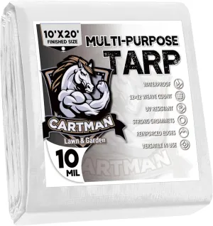 CARTMAN Finished Size 10x20 Feet 10 Mil White Heavy Duty Poly Tarp, Multipurpose Protective Cover, UV Resistant, Waterproof Poly Tarpaulin with Reinforced Edges Tarpaulin with Reinforced Edges