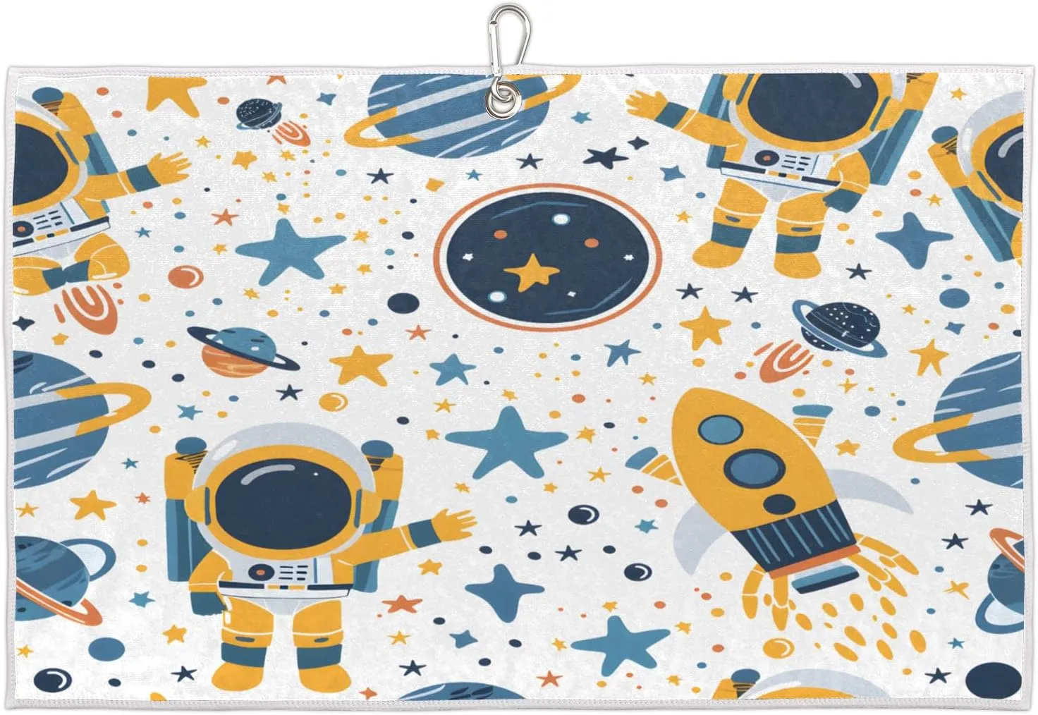 Cartoon Astronaut Stars Golf Towel with Heavy Duty Carabiner Clip Quick Dry Ultra Absorbent Club Ball Cleaning Towel Golf Accessories for Men Women