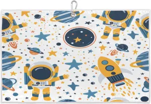 Cartoon Astronaut Stars Golf Towel with Heavy Duty Carabiner Clip Quick Dry Ultra Absorbent Club Ball Cleaning Towel Golf Accessories for Men Women