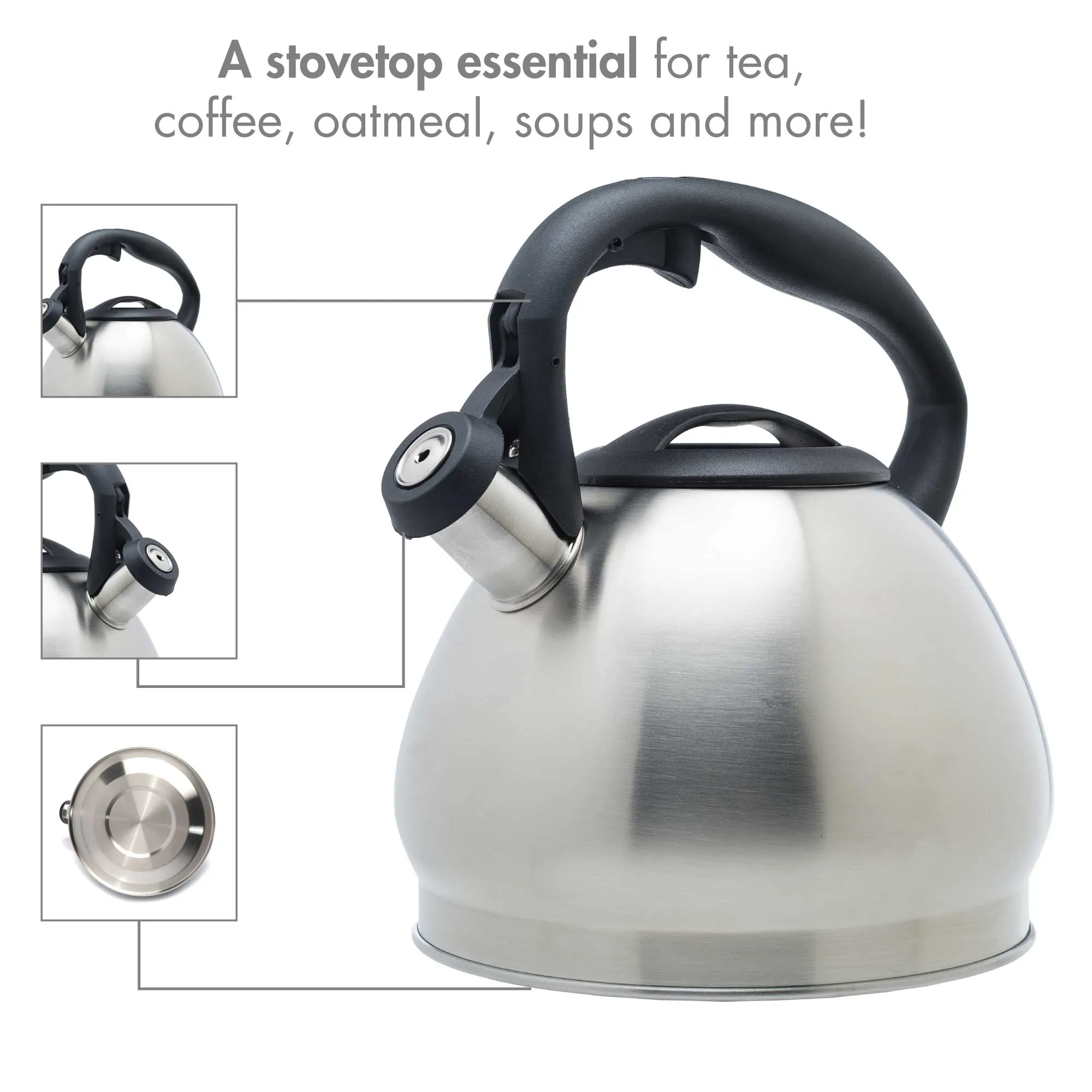 Cascade Whistling Kettle, 3 Qt, Flip-Up Spout, Fast Heating - Primula