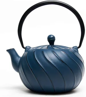 Cast Iron Tea Kettle, TOPTIER Japanese Cast Iron Tea Kettle with Infuser for Loose Leaf and Tea Bags, Stovetop Safe Cast Iron Teakettle Coated with Enameled Interior for 40 oz (1200 ml), Navy Blue