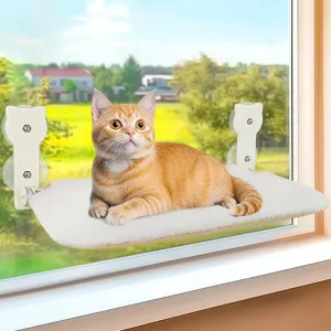 Cat Window Perch, Cat Window Hammock with Powerful Suction Cup,Sturdy Metal Frame Window Seat for Cats for Kitty,Foldable Reversible Soft Furry Cover Cushion Bed