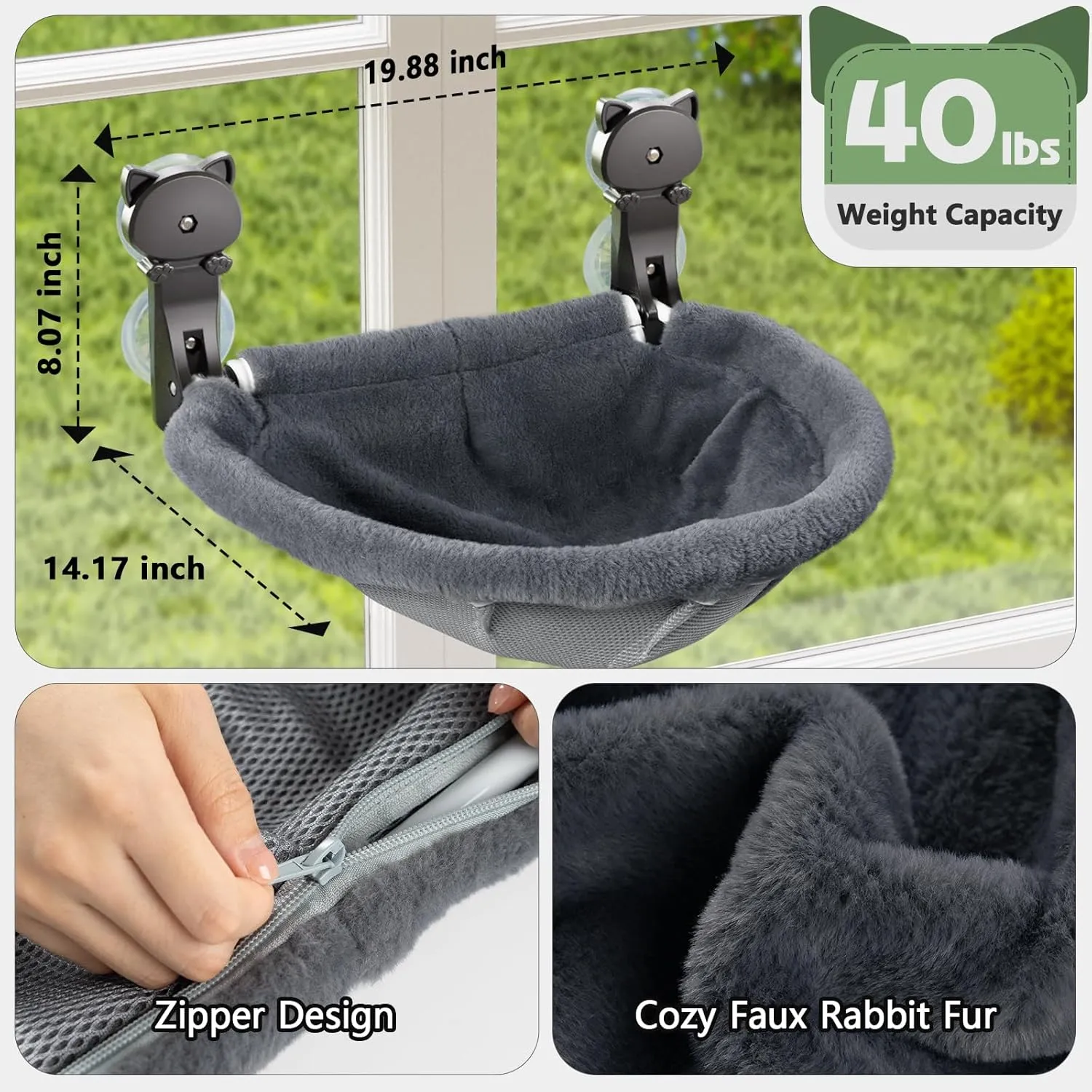 Cat Window Perch Cordless, Foldable & Stable Cat Beds- Breathable Cat Window Hammock for Overlooking, Sunbathing and Climbing - Maximum Hold Up to 40lb