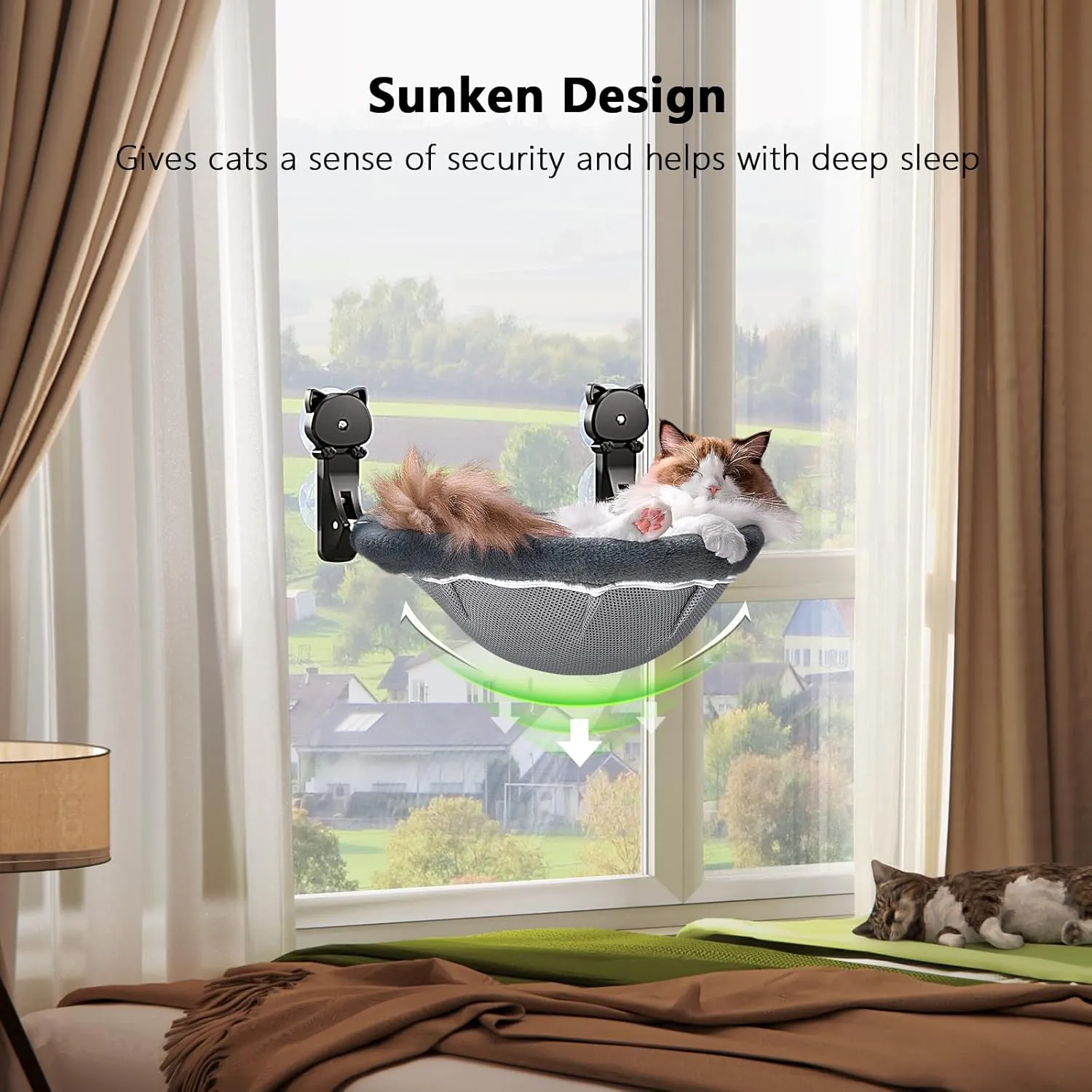 Cat Window Perch Cordless, Foldable & Stable Cat Beds- Breathable Cat Window Hammock for Overlooking, Sunbathing and Climbing - Maximum Hold Up to 40lb