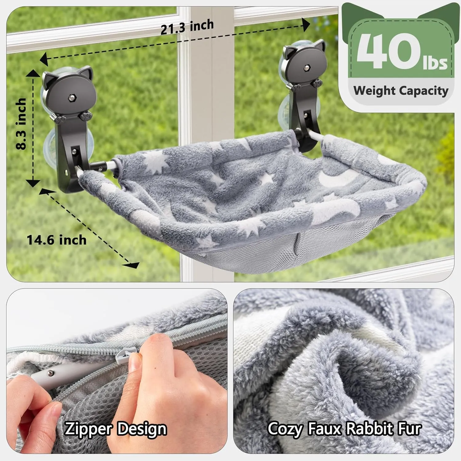 Cat Window Perch Cordless, Glow in The Dark Foldable & Stable Cat Beds- Breathable Window Hammock for Overlooking, Sunbathing and Climbing - Maximum Hold Up to 40lb