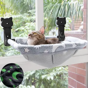 Cat Window Perch Cordless, Glow in The Dark Foldable & Stable Cat Beds- Breathable Window Hammock for Overlooking, Sunbathing and Climbing - Maximum Hold Up to 40lb