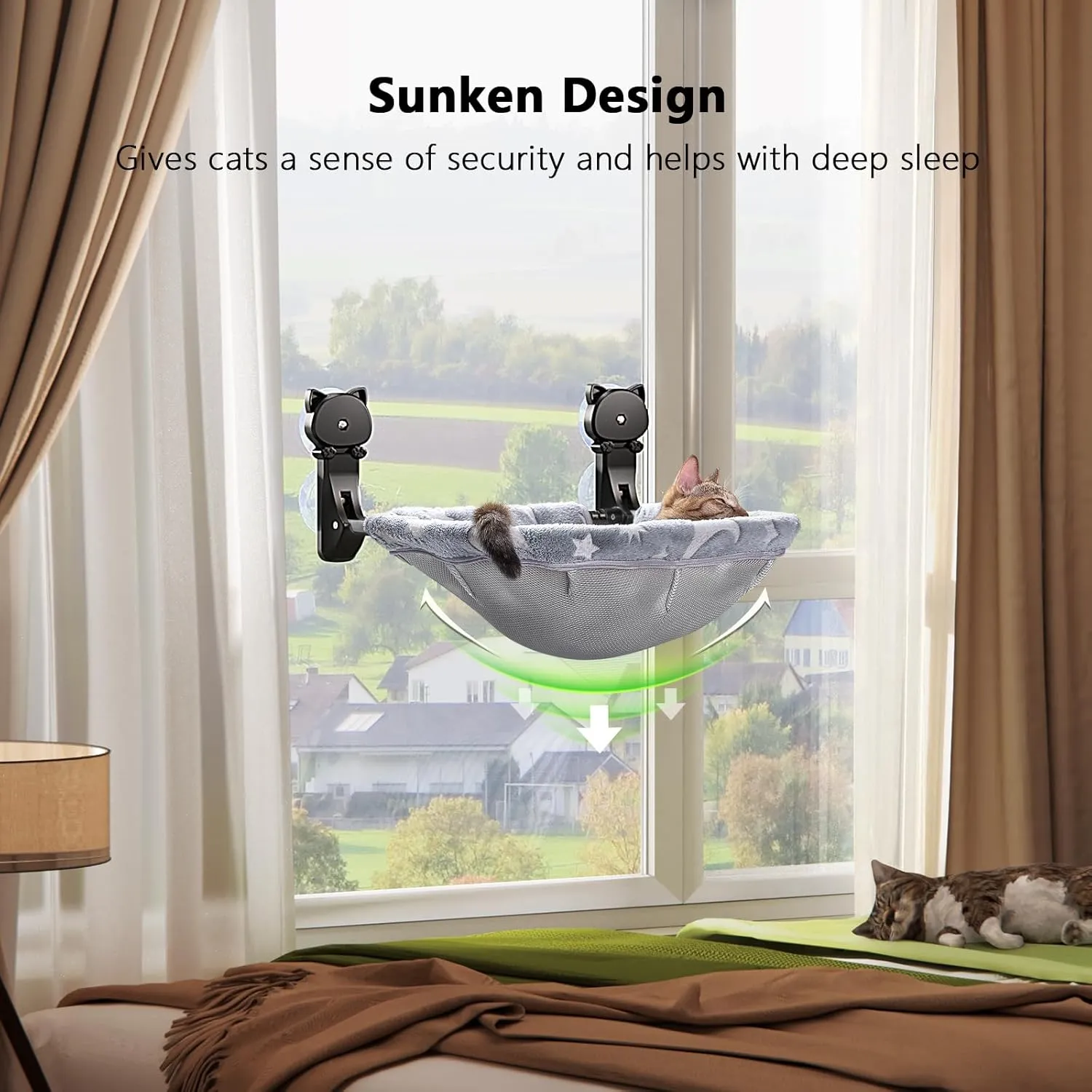 Cat Window Perch Cordless, Glow in The Dark Foldable & Stable Cat Beds- Breathable Window Hammock for Overlooking, Sunbathing and Climbing - Maximum Hold Up to 40lb