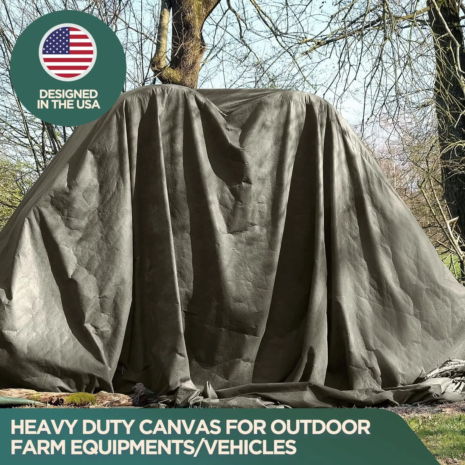 CCS Waterproof Canvas Tarp Cover (21oz) – Heavy Duty Duck Cloth, Waxed Canvas Tarpaulin with Rustproof Brass Grommets for Camping, Construction, Equipment & Outdoor Use (Olive Drab, 10x12 Ft)