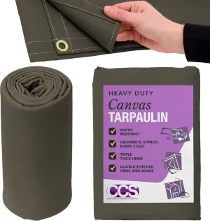 CCS Waterproof Canvas Tarp Cover (21oz) – Heavy Duty Duck Cloth, Waxed Canvas Tarpaulin with Rustproof Brass Grommets for Camping, Construction, Equipment & Outdoor Use (Olive Drab, 10x12 Ft)