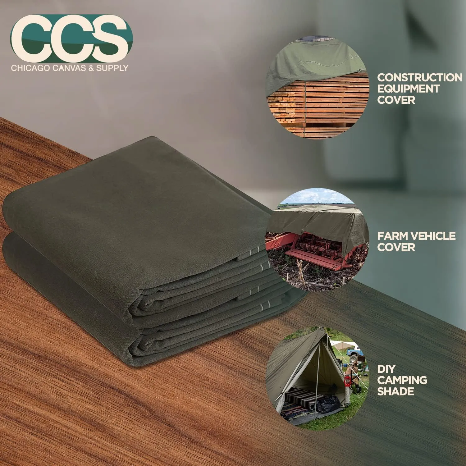 CCS Waterproof Canvas Tarp Cover (21oz) – Heavy Duty Duck Cloth, Waxed Canvas Tarpaulin with Rustproof Brass Grommets for Camping, Construction, Equipment & Outdoor Use (Olive Drab, 10x12 Ft)