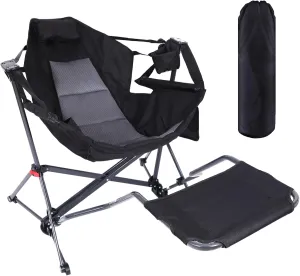 CDEN Hammock Chair with Footrest, Rocking Camping Chair, Swinging Chairs, with Detachable Footrest, Cup Holder, Side Pocket, Armrest, Foldable, for Camping, Picnic, Travel, Festival(1 Pack)